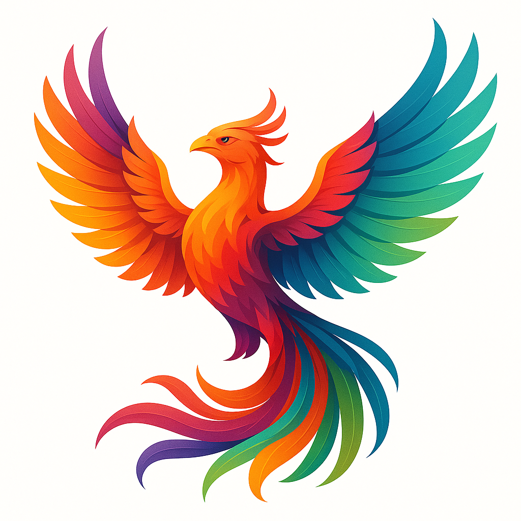 Illustration d'un oiseau phoenix orangé et bleu